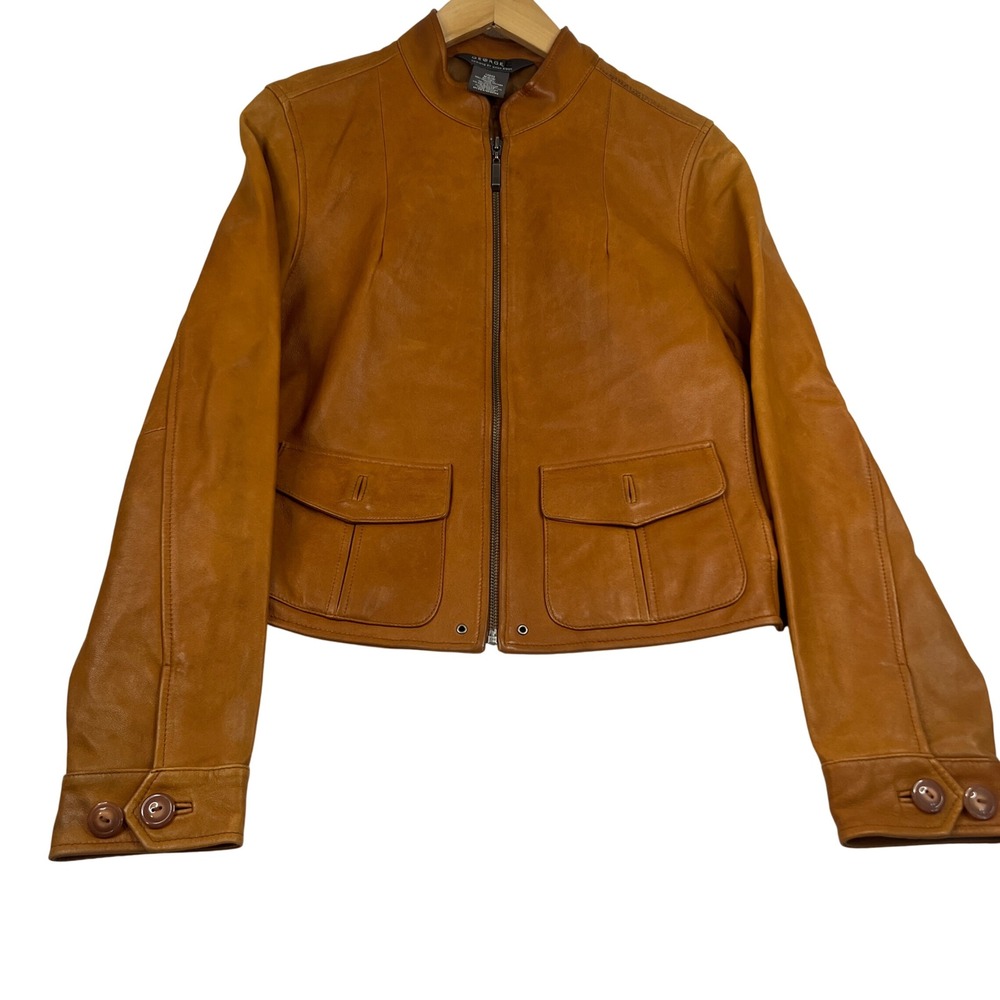 George ME Mark Eisen Cognac Brown Genuine Leather Zip Jacket GME17162 Womens M